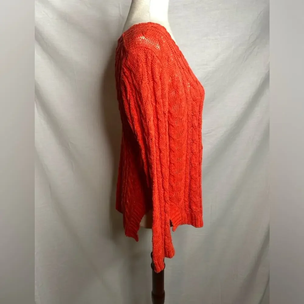 Sandro Cable Knit Sweater Orange Long Sleeve cotton linen blend crew neck size 6 - Picture 2 of 8